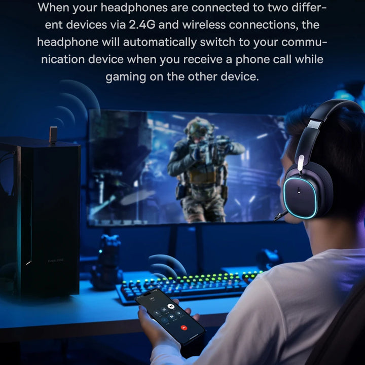 Baseus GH02 Gaming Wireless Headphone with Mic Over-Ear Headphones Bluetooth 5.3 40mm Driver 2.4G/Wireless/Cable RGB Headsets